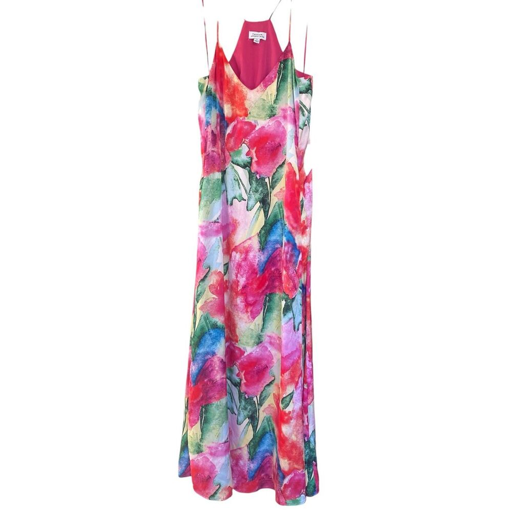 Tahari Floral Watercolor Maxi Dress in Pink, Red, Green, Blue